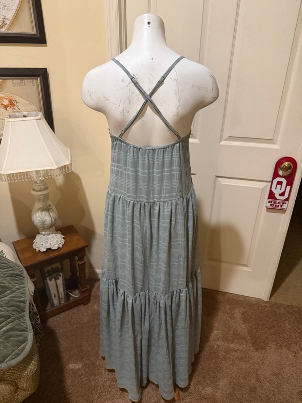 Lulu's Light Sage Grid-Texture Tiered Maxi Dress - Picture 5 of 12